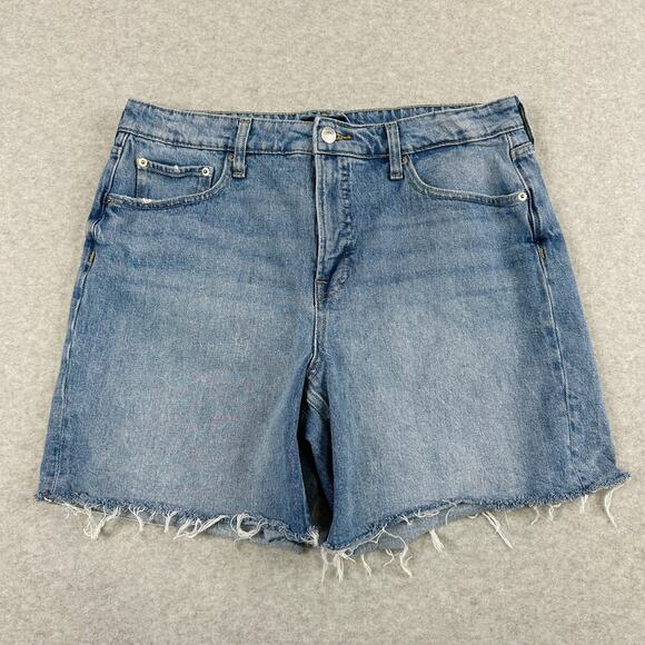 Free Assembly Jeans Denim Short WMNS Sz 14 Light Wash Blue Frayed Hem High Rise - Picture 1 of 11